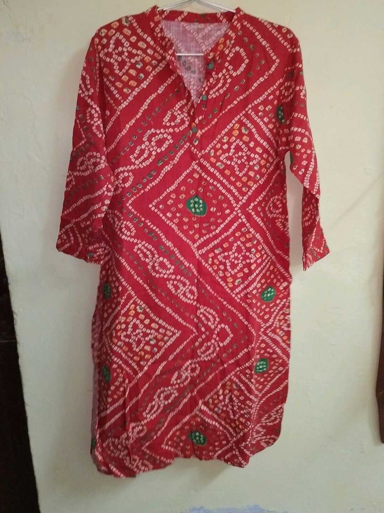 Red Bandhani Print Kurta