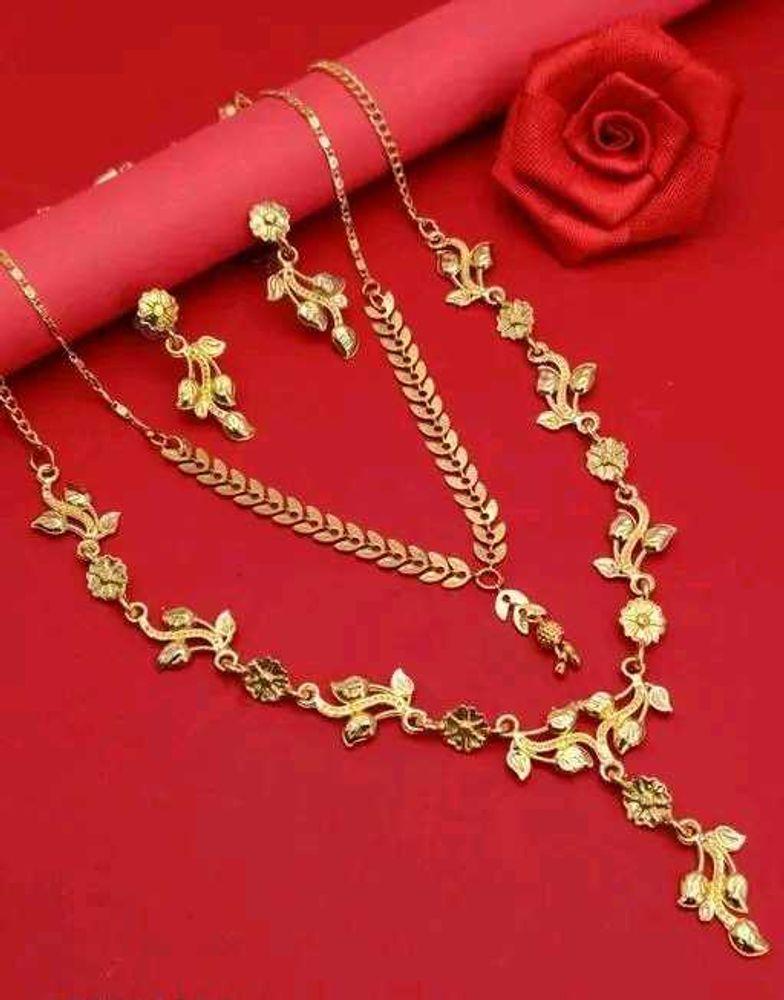 2 Gold Plated Necklace Set With Pretty Earings