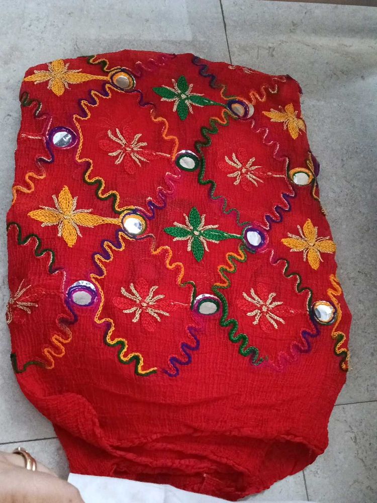 Red Embroidered Dupatta