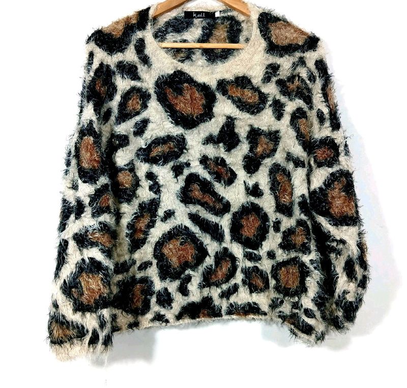 Cheetah Print Fur Sweater Top- Free Size