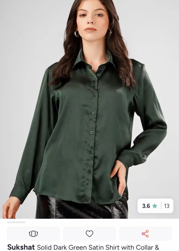 Solid Dark Green Satin Shirt