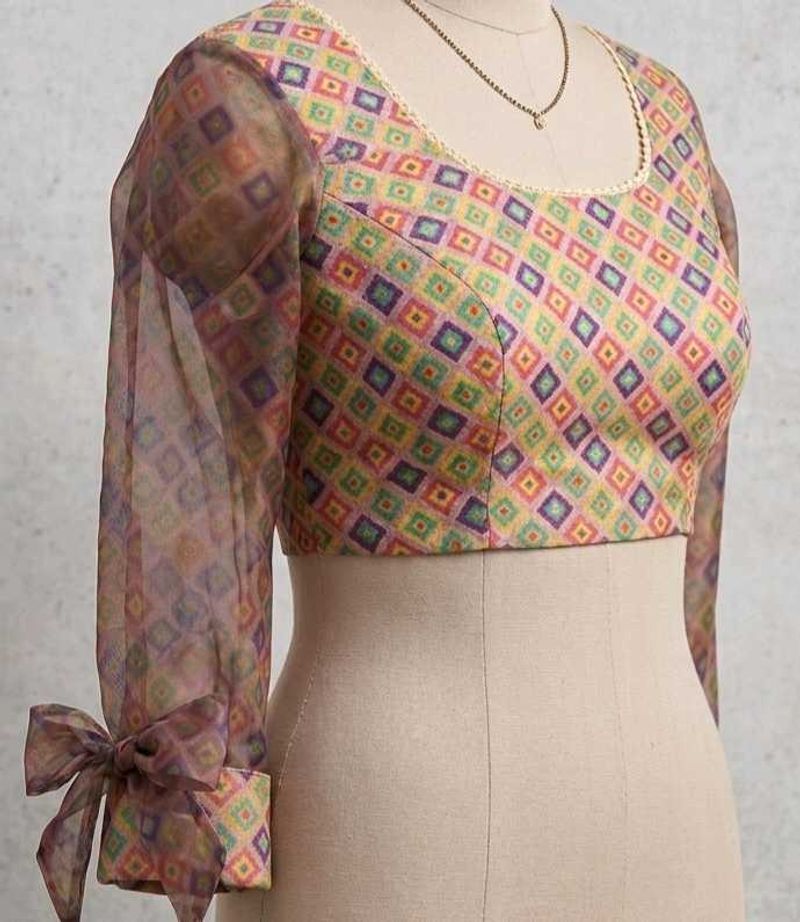 Bohemian Print Sheer Sleeve Blouse