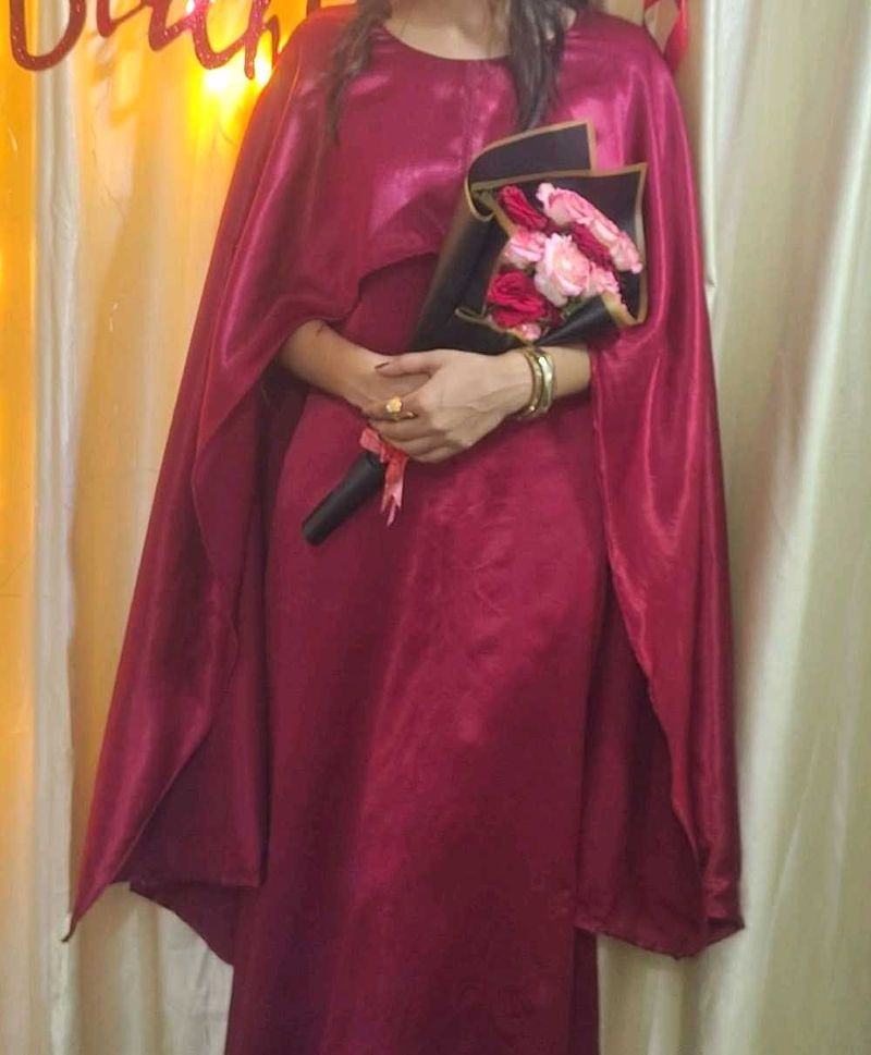 Elegant Maroon Cape Gown