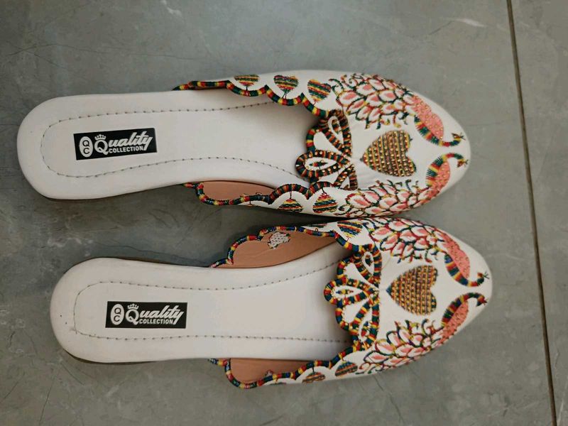Embellished Peacock Flat Sandals