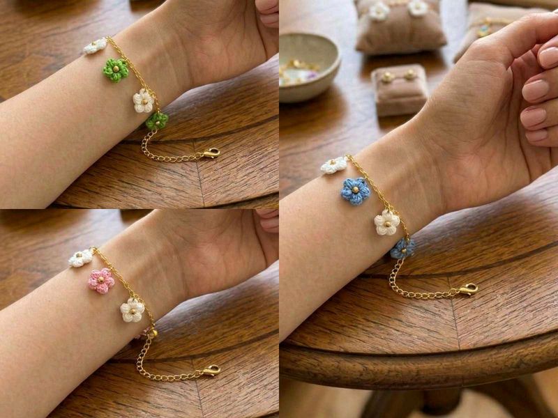 Crochet Flower Charm Bracelet