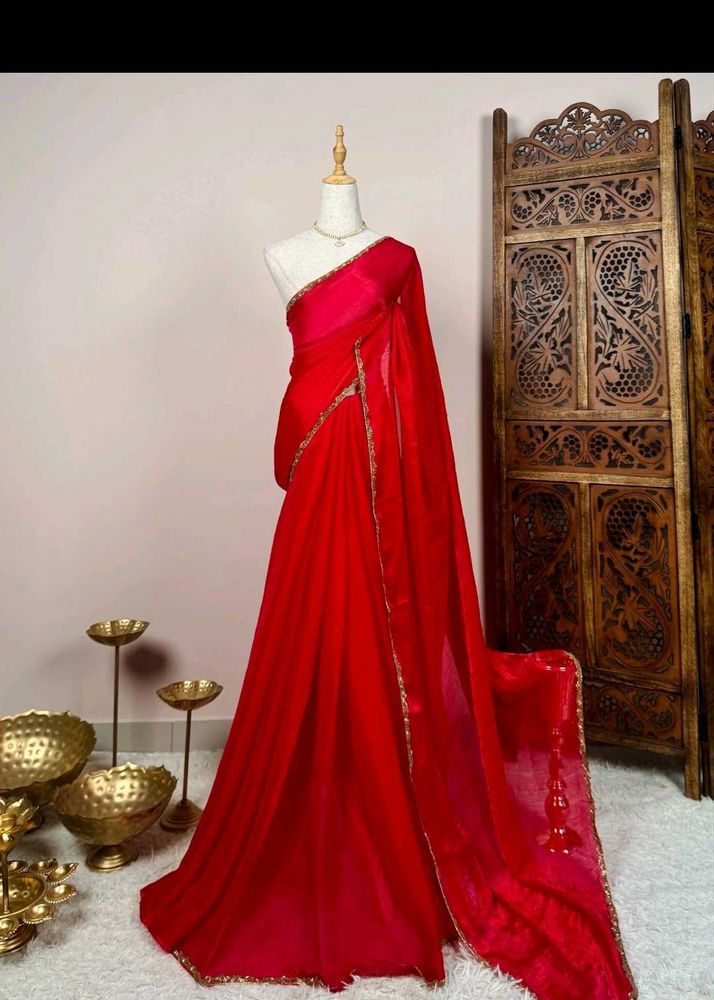 Elegant Red Saree with Delicate Border