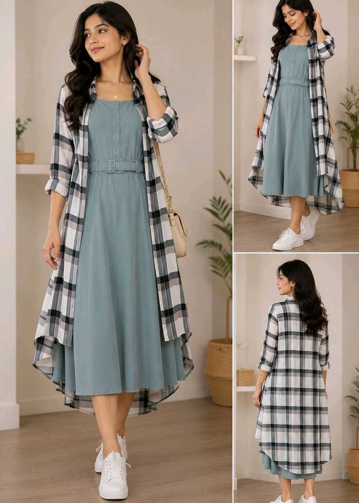 Green Dress + High-Low Shrug Set