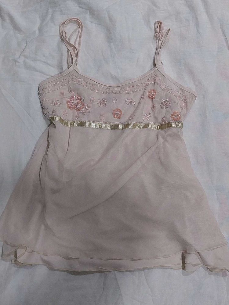 Blush pink beaded babydoll top 🩷