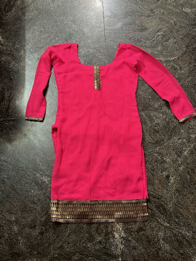 Vibrant Pink Kurti with Gold Border