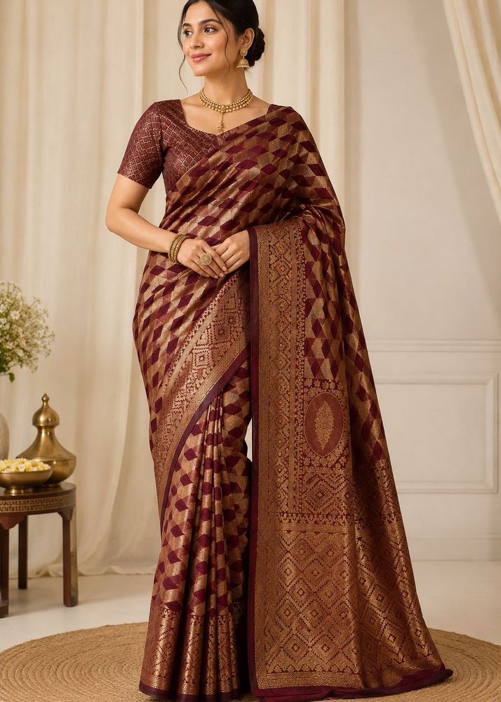 Maroon Jacquard Silk Saree