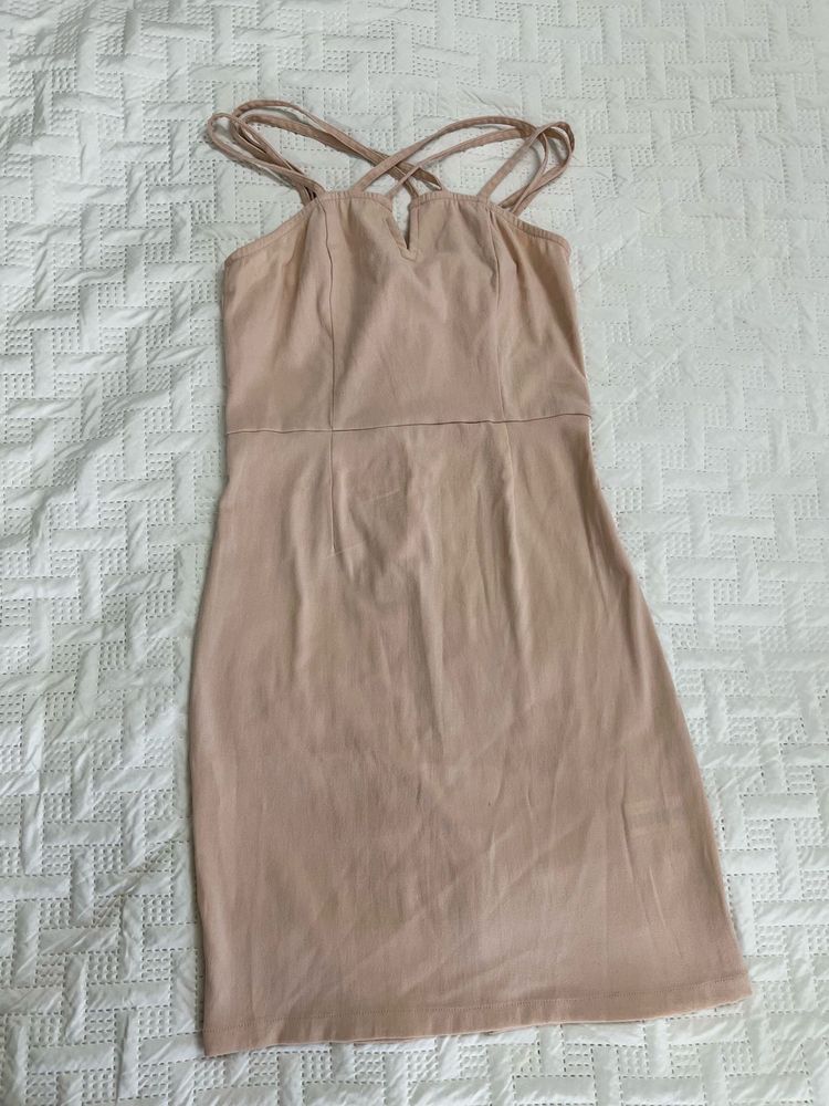 Chic Beige Strappy Mini Dress