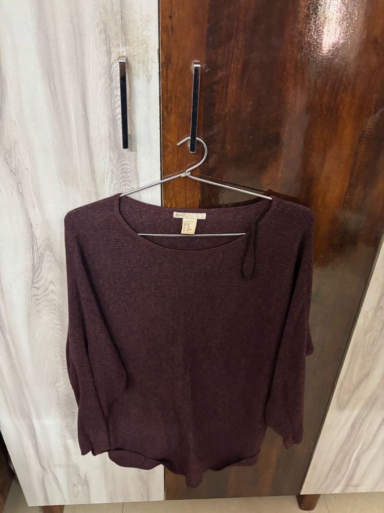 Maroon Ribbed Knit Sweater