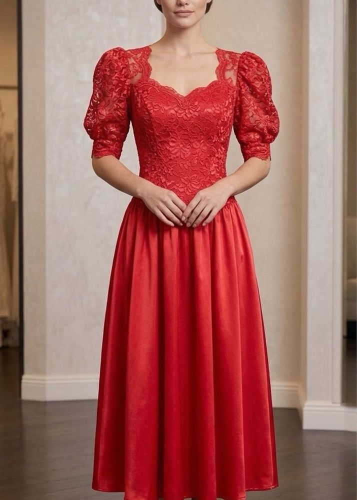 Elegant Red Lace Evening Gown