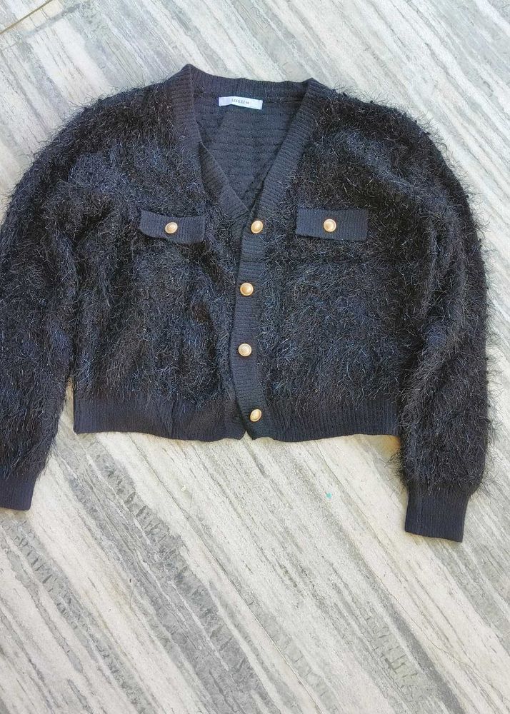 Fuzzy Black Cardigan