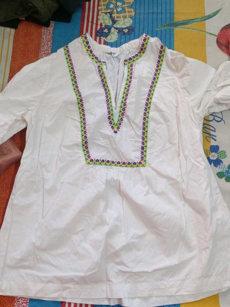 Embroidered White Cotton top
