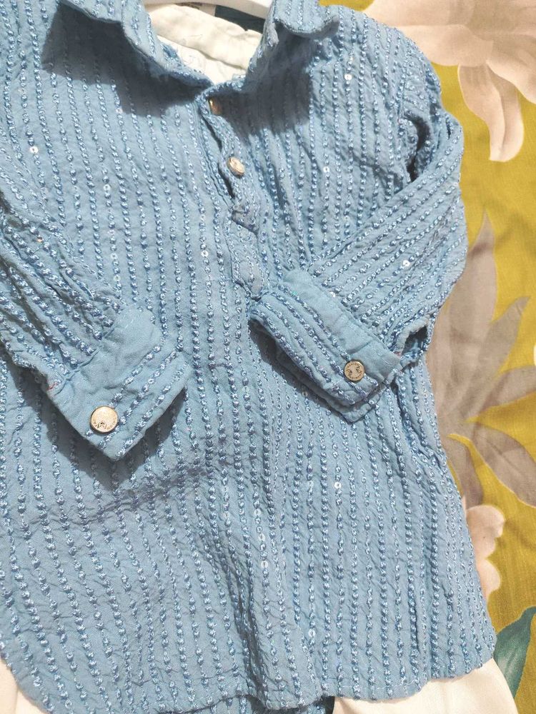 sky blue embroiderd pthani suit for kids
