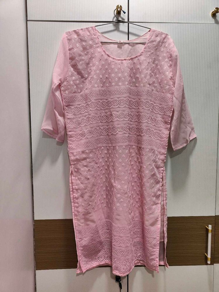 Pink Net Kurti
