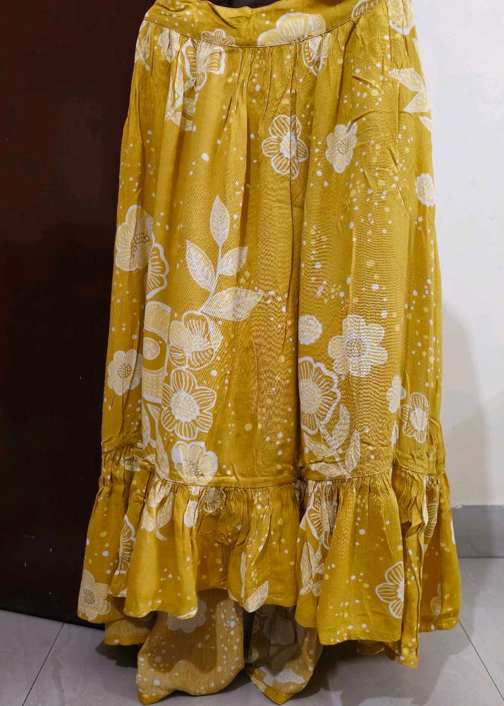 Yellow Floral Print Ethnic Skirt XS