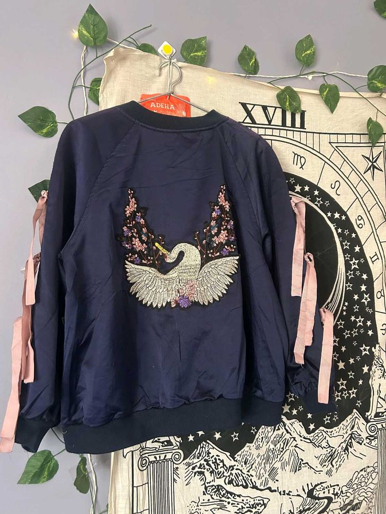 Embellished Swan Bomber Jacket