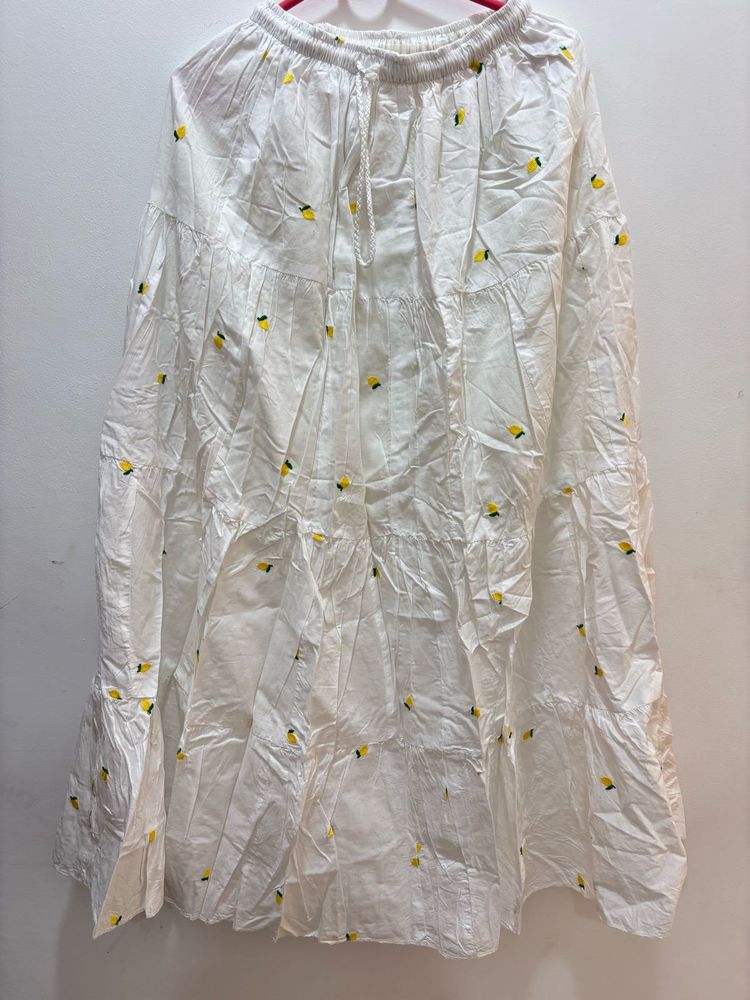 Cute Lemon Embroidery Maxi Skirt