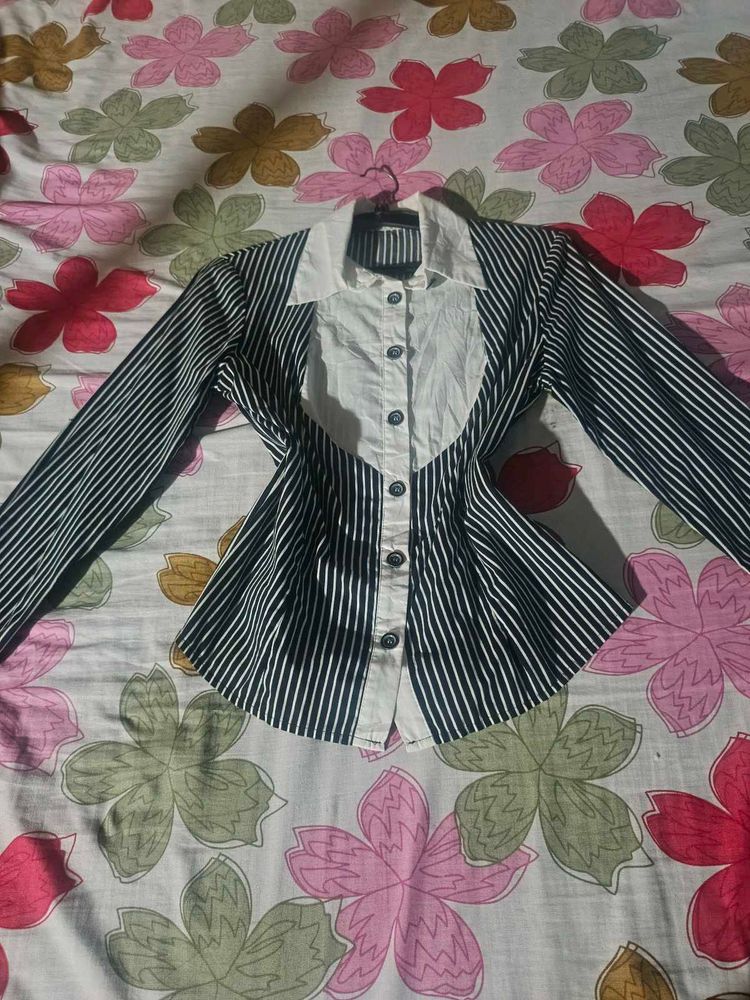 Striped Collared Button-Up Shirt