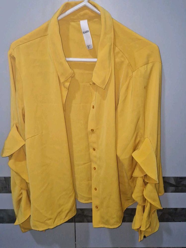 Chic Yellow Ruffle Sleeve Blouse