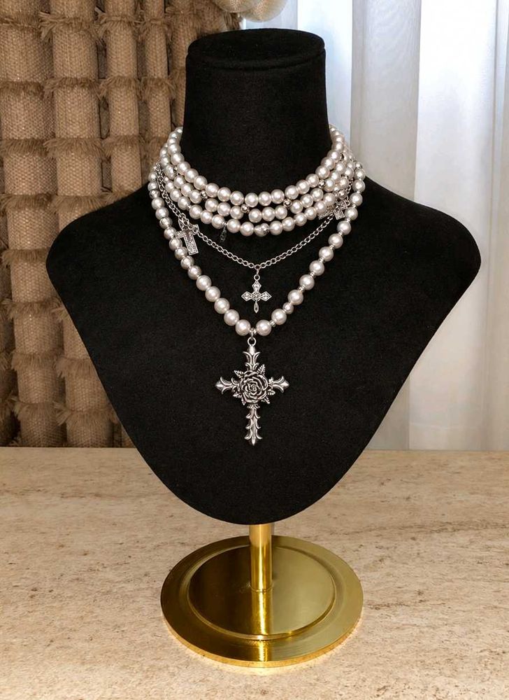 3 necklaces Gothic Pearl Necklace