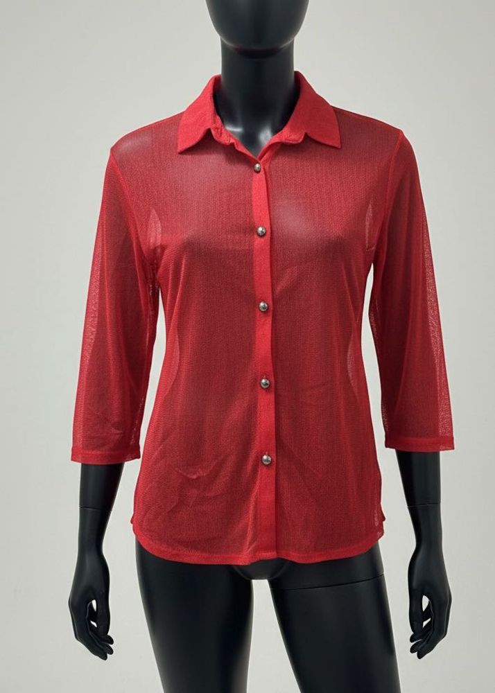 🌸Red Mesh Button-Up Top