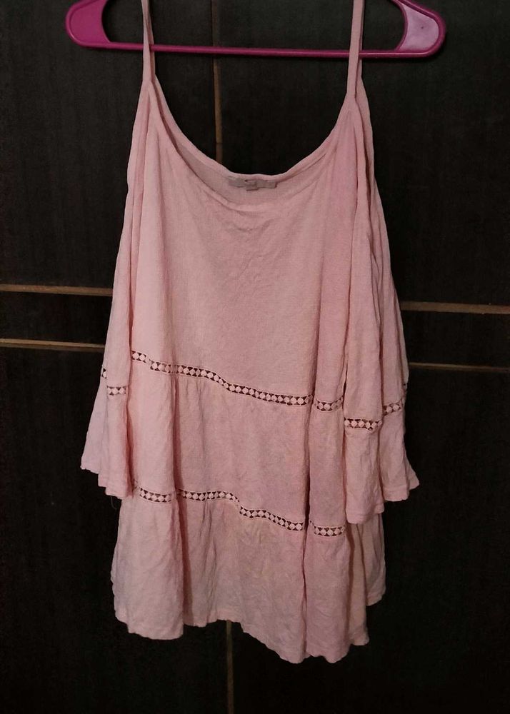 Light Pink Cold Shoulder lace Top