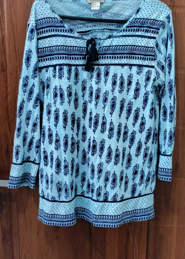 Light Blue Paisley Print Top