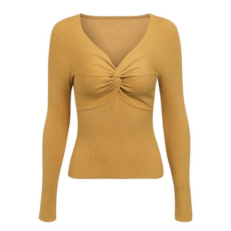 Fitted Twisted Neck Long Sleeves Top