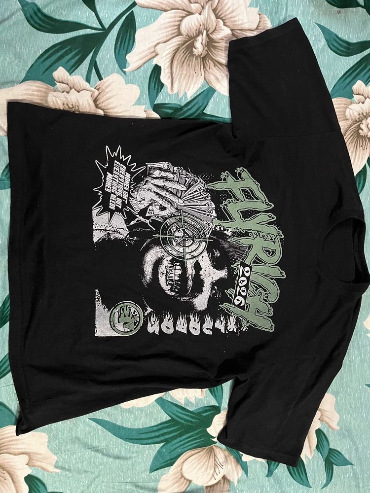 Y2K Oversized Graphic Print Black T-Shirt