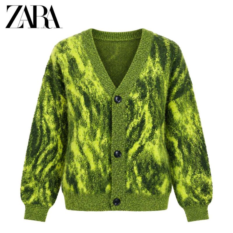 Zara Green Abstract Print Cardigan