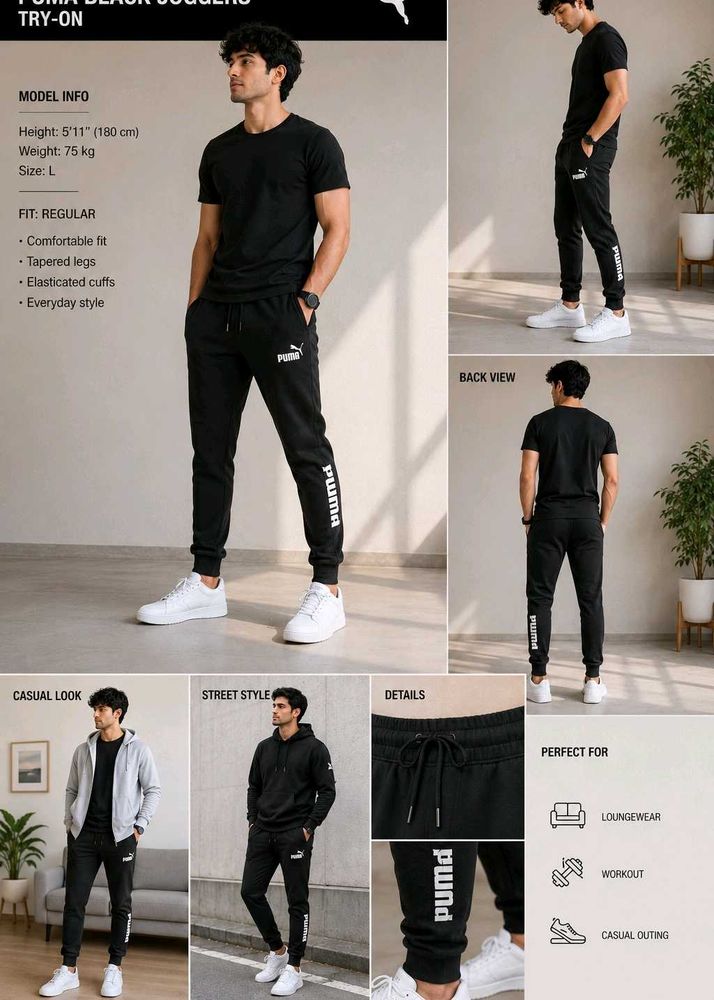 Puma Black Joggers - Men's Athleisure Pants