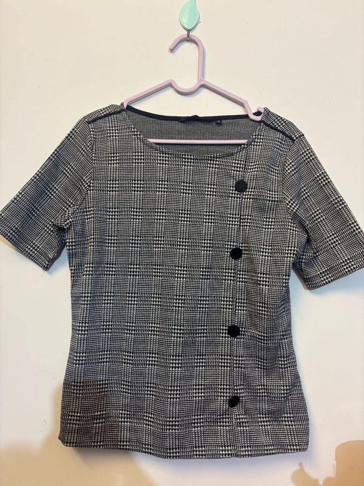 Plaid Button Top