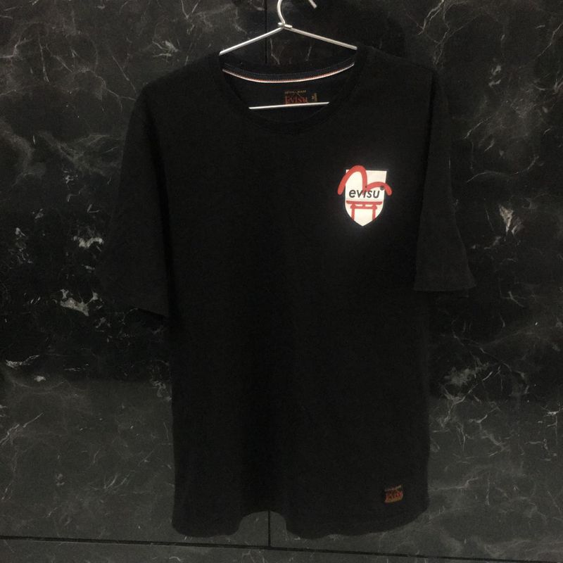 EVISU embroidery vtg Black T-Shirt with Logo