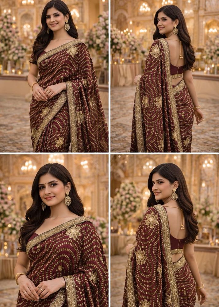 Elegant Maroon &amp; Gold Embellished Saree