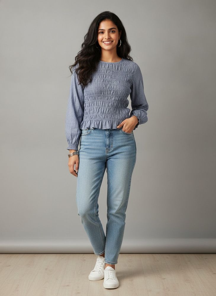 Blue &amp; White Striped Ruched Top