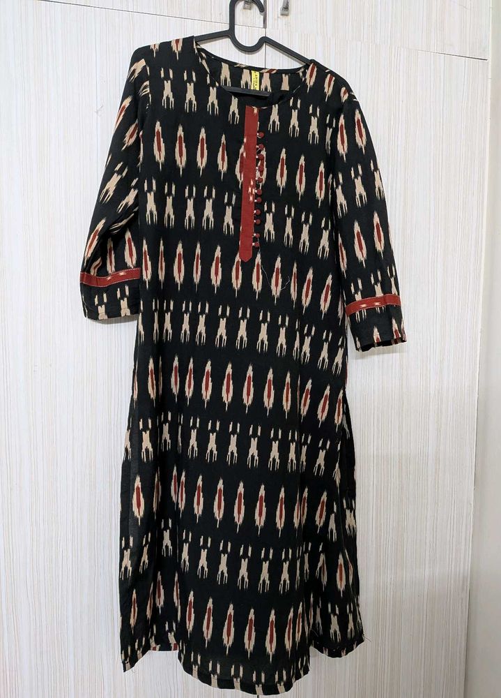 Black Ikat Print Kurta