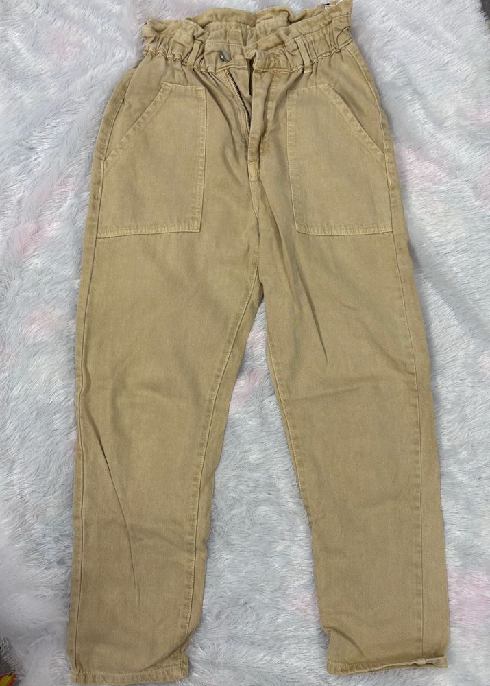 Tan Paperbag Waist Pants