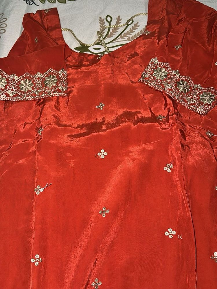 Orange Embroidered Kurta Set