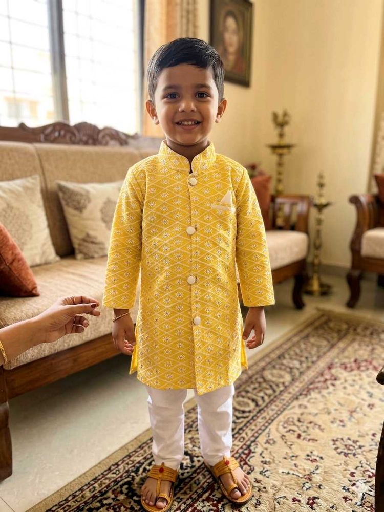 Boys Yellow Embellished Kurta GOOD QUALITY