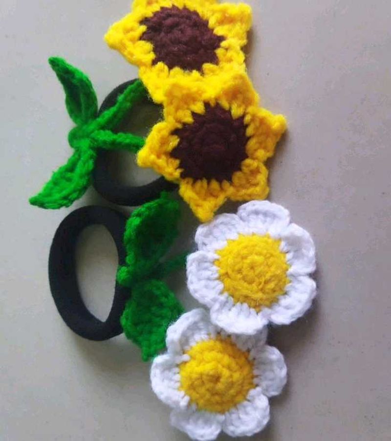 Handmade Crochet Flower Hair Ties
