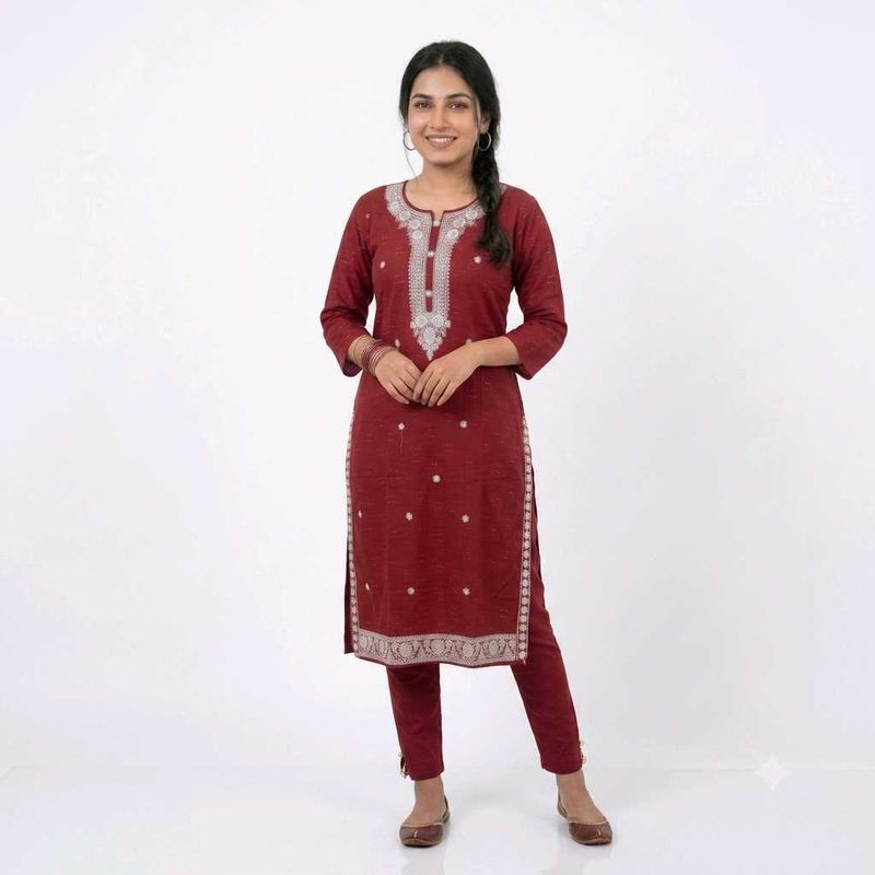 Maroon Embroidered Kurta Set xxl size