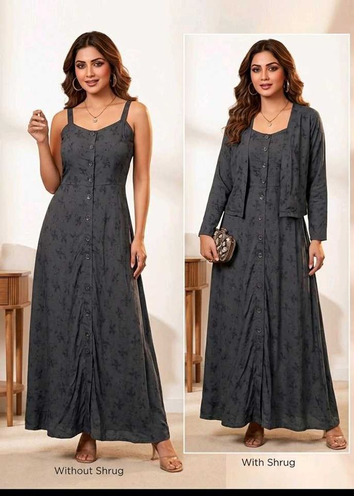 Elegant Grey Printed Kurta Set with Shrug