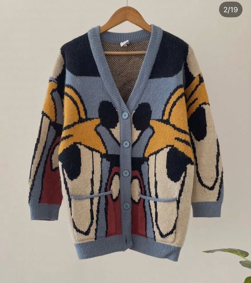 Cartoon Character Knit Cardigan