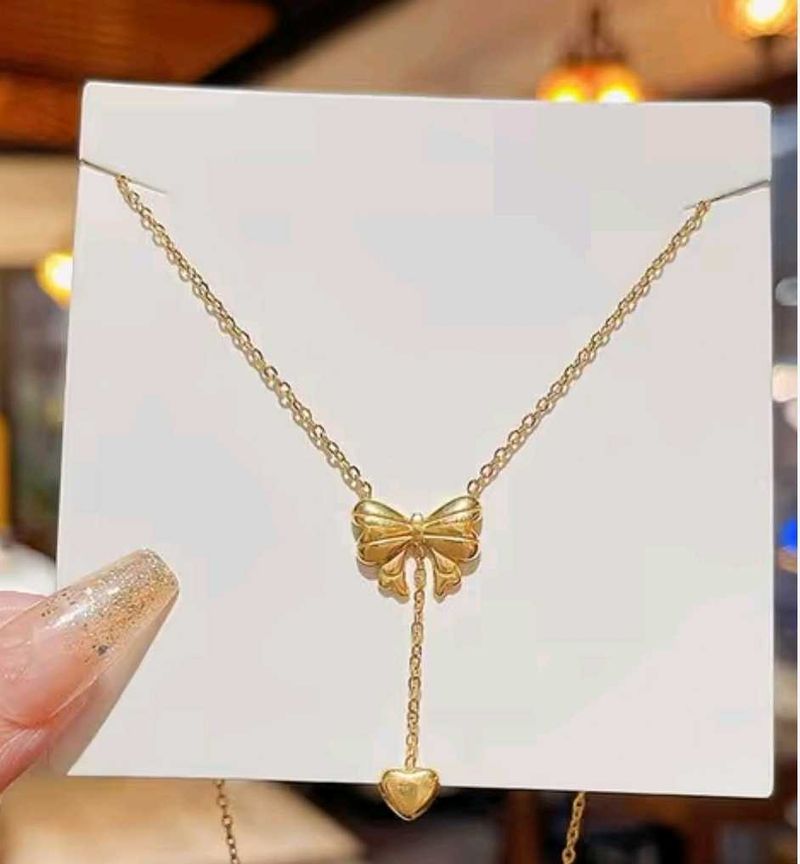 Anti-Tarnish Charming Bow &amp; Heart Pendant Necklace