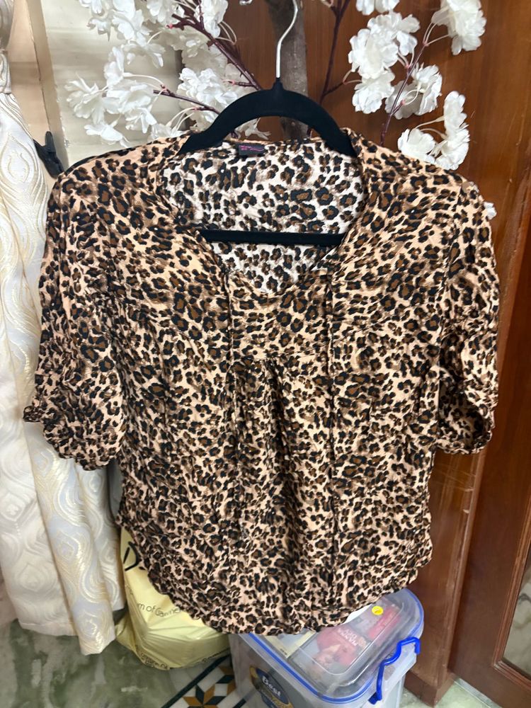 Leopard Print V-Neck Top
