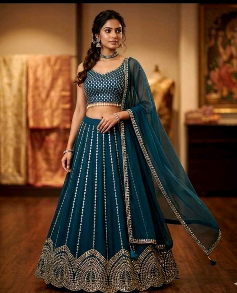 Stunning Rama color Lehenga Choli
