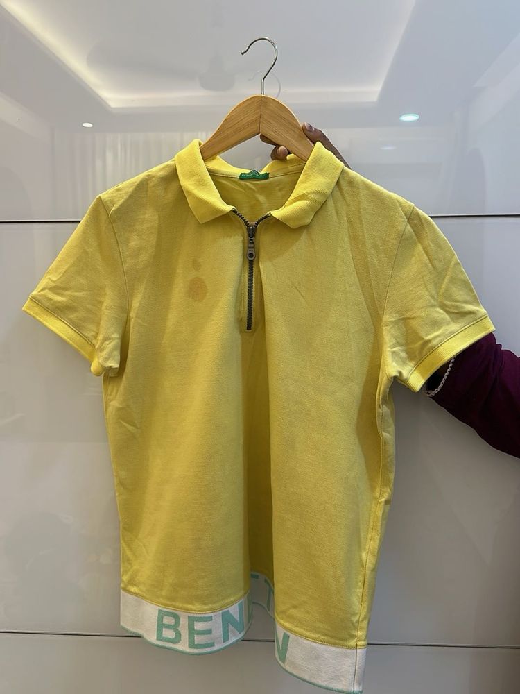 Yellow Zip Neck Polo Top